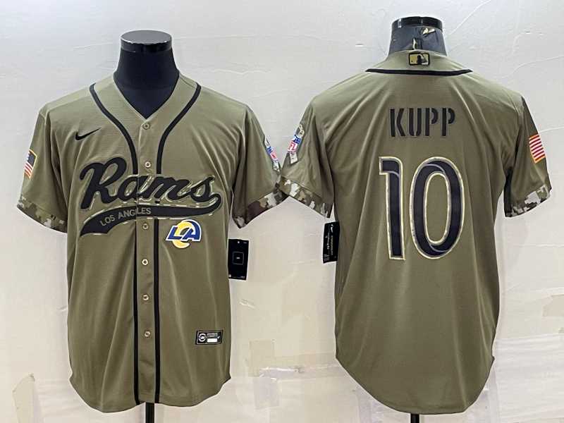 Mens Los Angeles Rams #10 Cooper Kupp Olive 2022 Salute to Service Cool Base Stitched Baseball Jersey